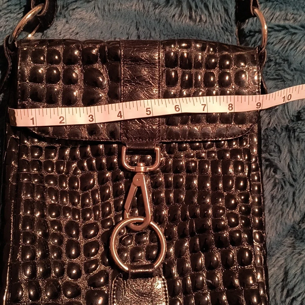 THE TREND Crossbody Bag Purse Croc Embossed black Leather ITALY. - Picture 11 of 11
